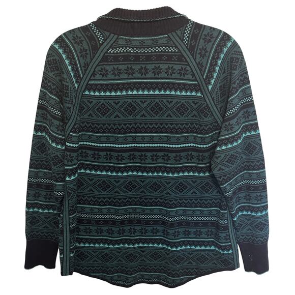 Eddie Bauer 1/4 Zip Fair Isle Sweater Womens Large Navy Teal Snowflake Nordic - Picture 4 of 8